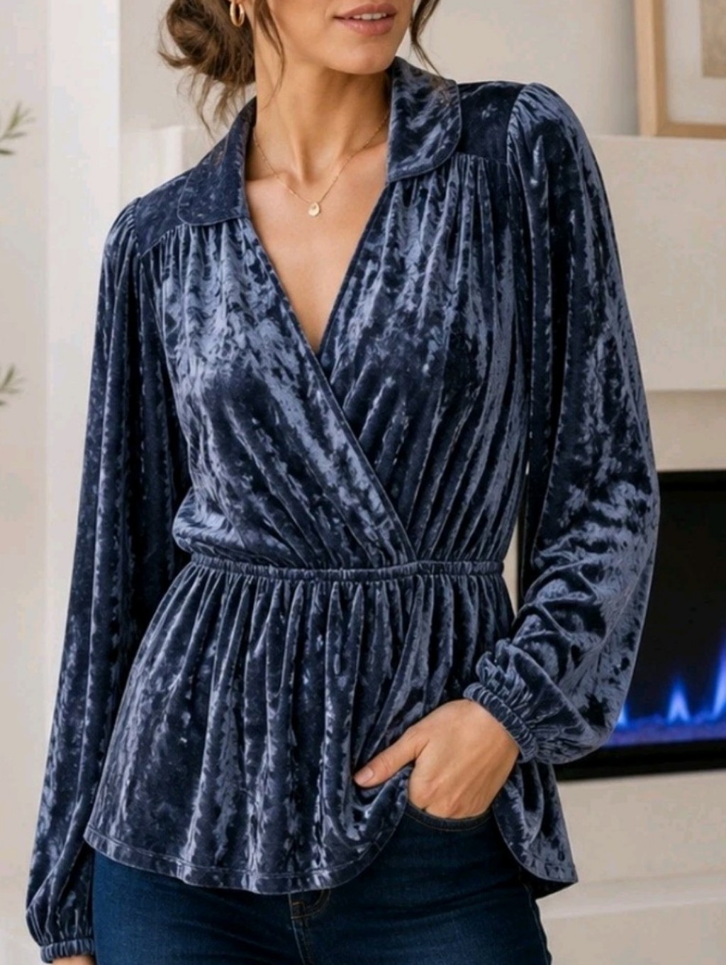 Modcloth Velvet Surplice Top 2x Navy Blue